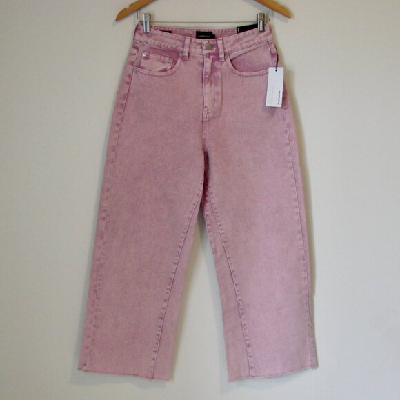 Frank & Oak Denim - Frank And Oak Pink Nina Wide Leg Flare Jeans High Waist Acid Wash Raw Hem NWT 27